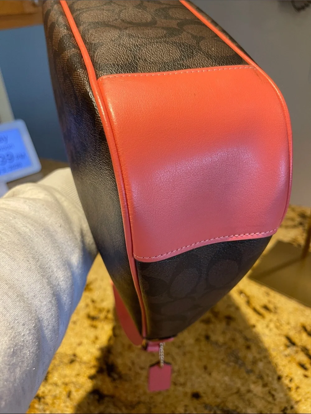 Coach Brown Signature Hobo with Coral Trim